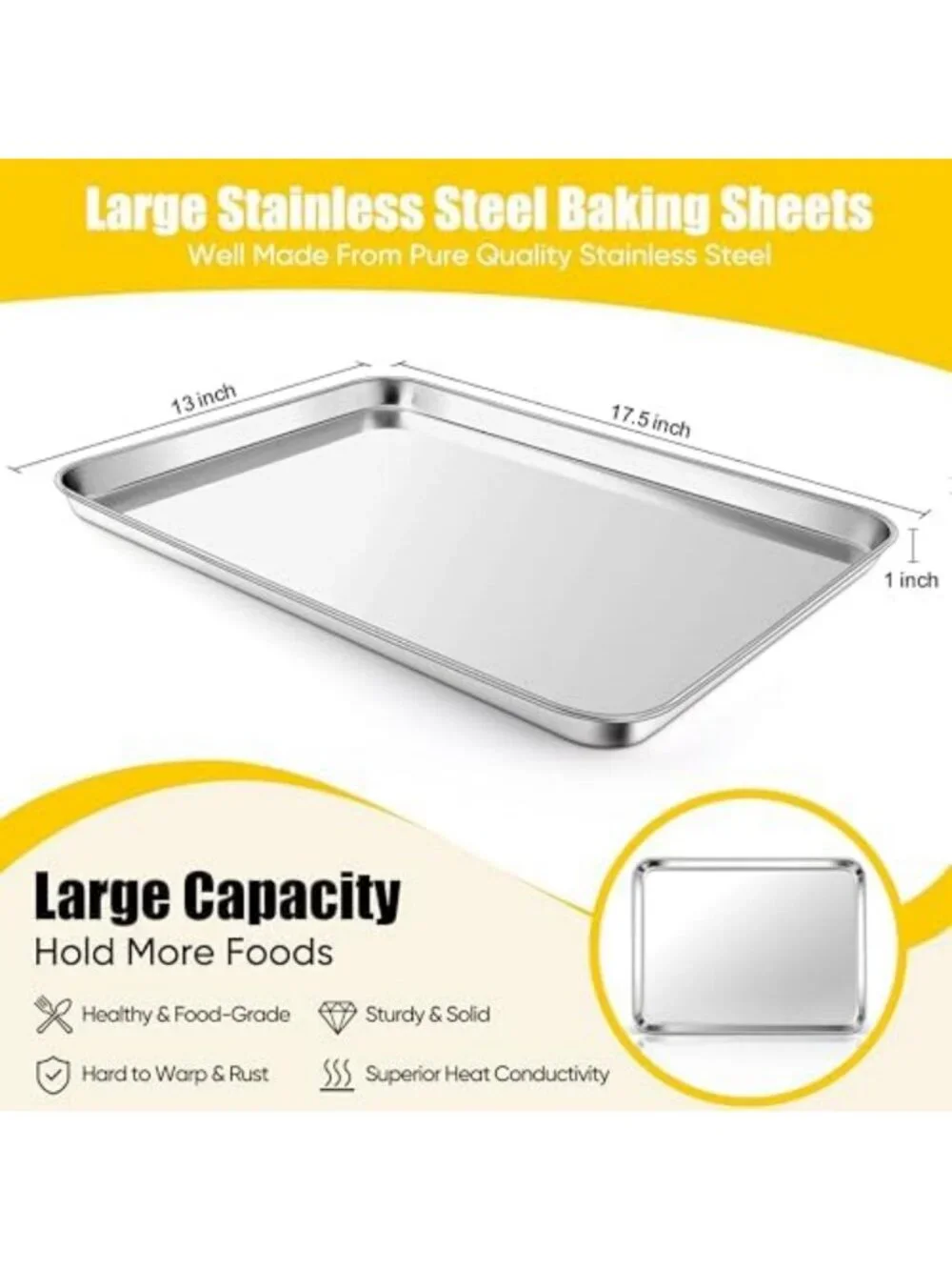 Heavy Duty Stainless Steel Baking Sheets Set - 3 Pack, 18x13 Inch, Kitchen